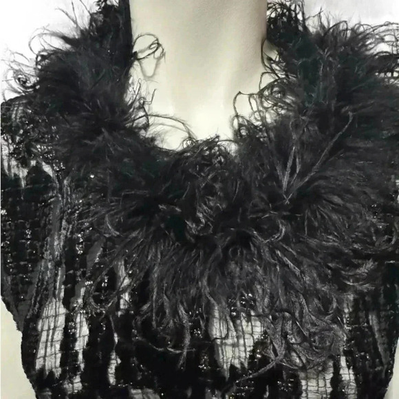 Vintage Y2K JOSEPH RIBKOFF Couture black velvet burnout python ostrich feathers - Picture 4 of 11